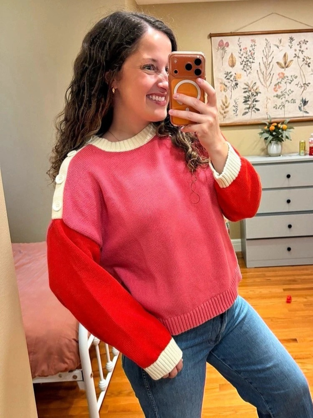 Boden Color Block Jemma Cotton Sweater Size Large Like New Pink Red